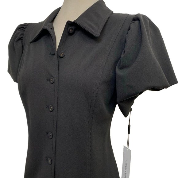NEW CALVIN KLEIN Elegant Black SHIRT DRESS PUFF SLEEVE size 6 - Picture 4 of 8